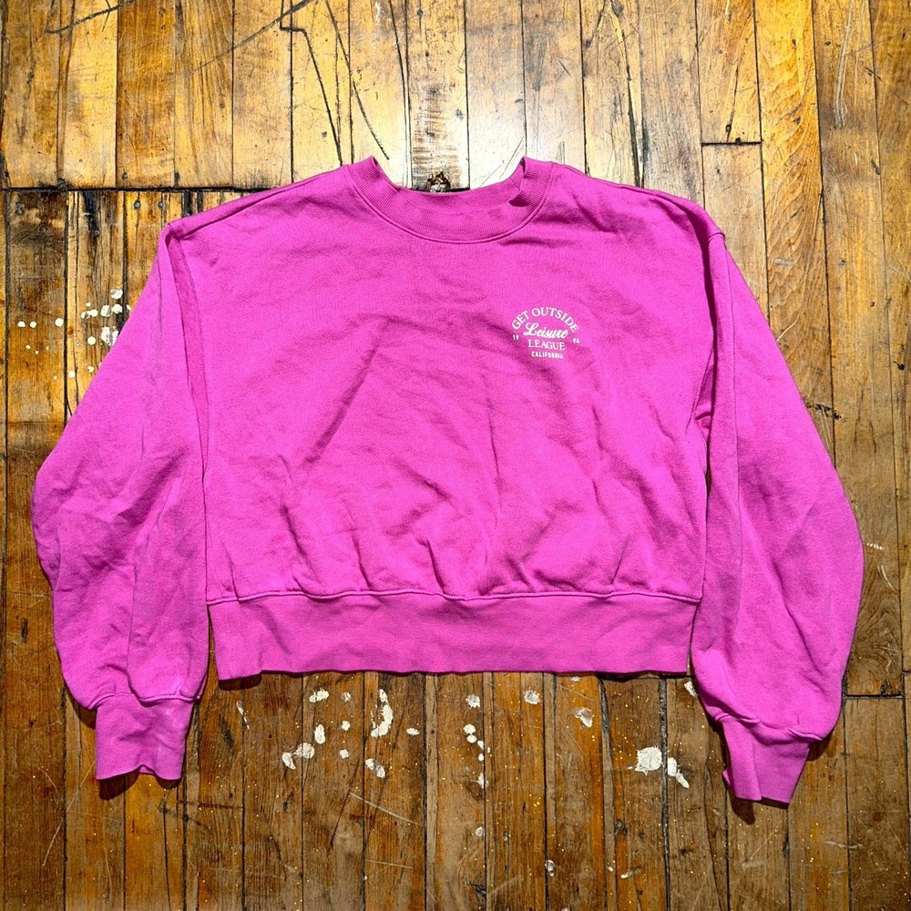 Old Navy Cropped Sweatshirt Women's Small Pink Fleece Get Outside Crew Neck